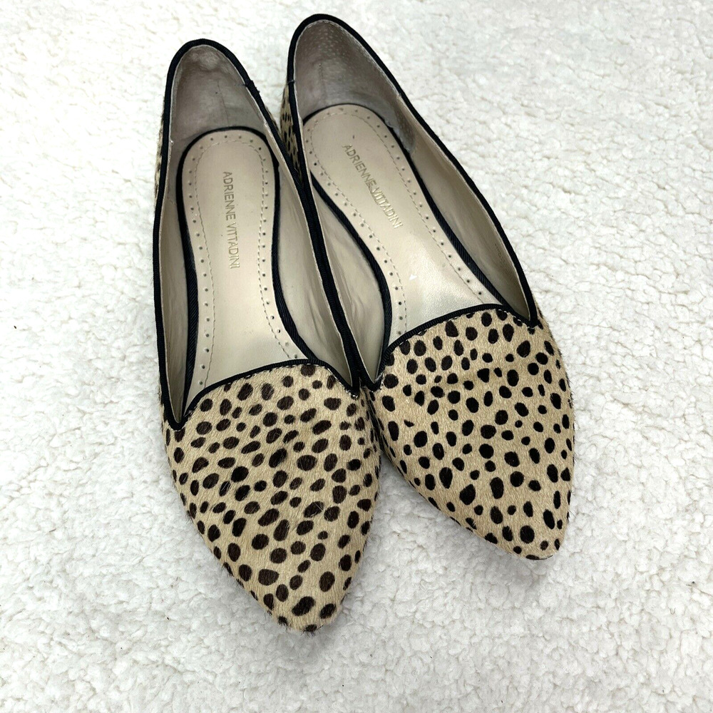 Adrienne Vittadini Beige and Black Leopard Print Pointed Flats